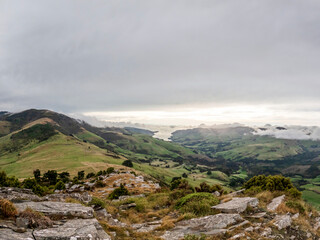 Montgomery Peak Landscape Offers Stunning Views of Akaroa Harbour from Montgomery Scenic Reserve,...