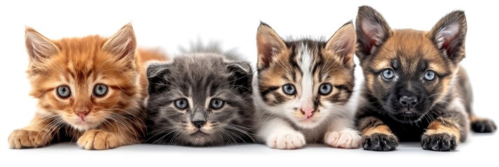 Obraz premium Dog Cat Sitting Isolated On White, Desktop Wallpaper Backgrounds, Background HD For Designer