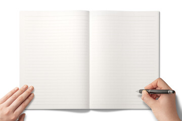開かれたノートにペンで文字を書いている手の背景テクスチャー