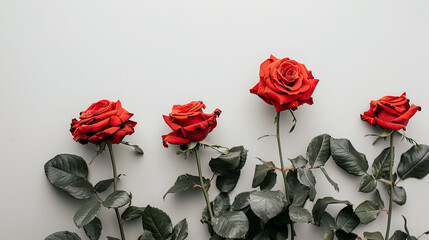 Flowers red roses on a white background with copy space.  generative ai 