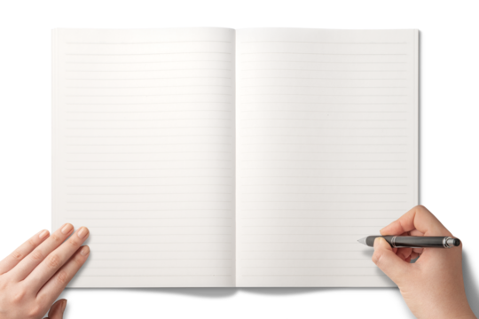 開かれたノートにペンで文字を書いている手の背景テクスチャー
