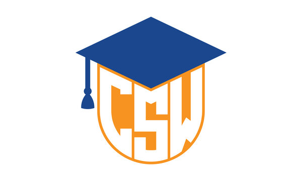 CSW initial letter academic logo design vector template. school college logo, university logo, graduation cap logo, institute logo, educational logo, library logo, teaching logo, book shop, varsity	