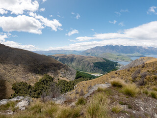 The Ben Lomond Track with spectacular panoramic views over Queenstown, Lake Whakatipu and the surrounding mountain ranges, Otago, New Zealand