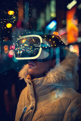 Obraz premium A person wearing a headset for VR and AR experience