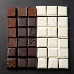 White and dark chocolate bars side by side contrast in flavors