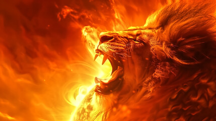 Dramatic stock photo of lion a solar flare erupting from the Sun - obrazy, fototapety, plakaty