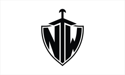 NW initial letter shield icon gaming logo design vector template. batman logo, sports logo, monogram, polygon, war game, symbol, playing logo, abstract, fighting, typography, icon, minimal, knife logo