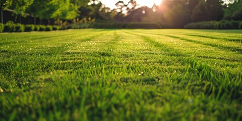 Green grass in the morning, mowed lawn - obrazy, fototapety, plakaty
