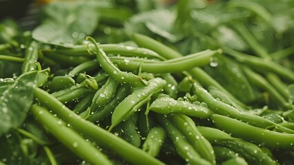A pile of freshly picked green beans still coated with dewdrops from the morning harvest their crispness and vibrant color a testament to the care and dedication of the farmers