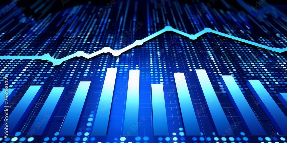 Poster dynamic data analysis: a visualization of economic trends and market fluctuations with glowing blue 