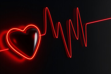Beating heart on red and black, sequence of pulse line illustration, medical and cardiology background with copy space.  - obrazy, fototapety, plakaty