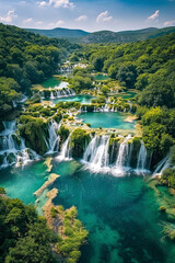 Fototapeta na wymiar Aerial view of beautiful cascading waterfalls