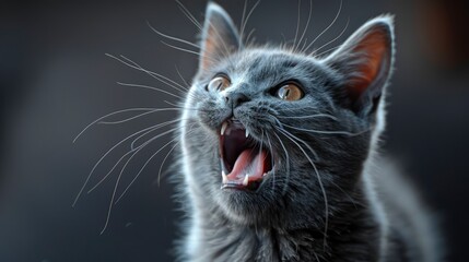 Gray Cat Looks Mewing Having Widely, Desktop Wallpaper Backgrounds, Background HD For Designer