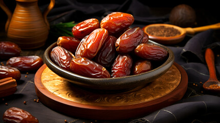 A Bowl Of Dates Are A Fruit That Muslims Eat During Ramadan To Break Their Fast Background

