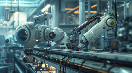 Fototapeta na wymiar Smart factory - Industry 4.0 - Advanced automation - Machinery - Robotics - Futuristic industrial setting - Innovation - Engineering - Technological advancements - AI generated.