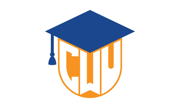 CWU initial letter academic logo design vector template. school college logo, university logo, graduation cap logo, institute logo, educational logo, library logo, teaching logo, book shop, varsity	