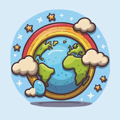 2d vector cartoon illustration colorful earth logo , painting style , cloud
