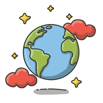 2d vector cartoon illustration colorful earth logo , painting style , cloud

