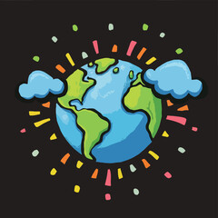 2d vector cartoon illustration colorful earth logo , painting style , cloud
