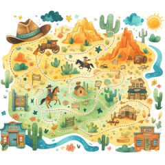 Illustrated Wild West Adventure Map for Kids