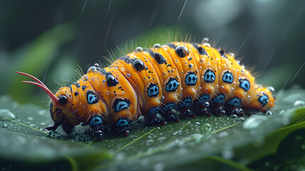 Roller Caterpillar in nature - obrazy, fototapety, plakaty