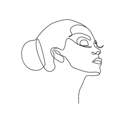 Woman Head One Line Vector Drawing. Style Template with Abstract Female Face. Woman Silhouette in Modern Minimalist Simple Linear Style for Beauty and Fashion Design