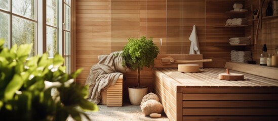 Sauna Equipment in Bright Wooden Cozy Setting