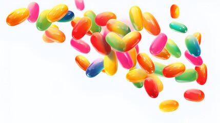 Falling colorful candies on white background,Candy Party, Candy Celebration, Candy Fantasy, Candy Wonderland,