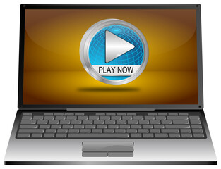 Laptop computer with Play Button - 3D illustration - 753434684