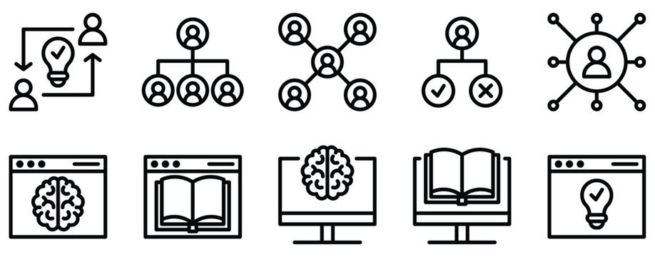 mentoring and training icon line style set collection