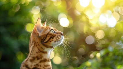 Portrait Bengal Cat On Background Green, Desktop Wallpaper Backgrounds, Background HD For Designer - obrazy, fototapety, plakaty