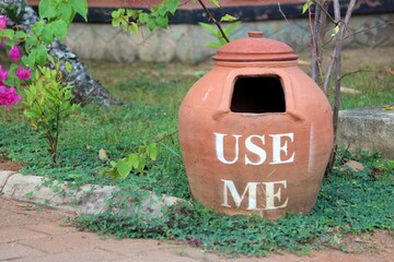 organic and eco friendly Dust bin made of clay. Creative and nature friendly way of collecting...