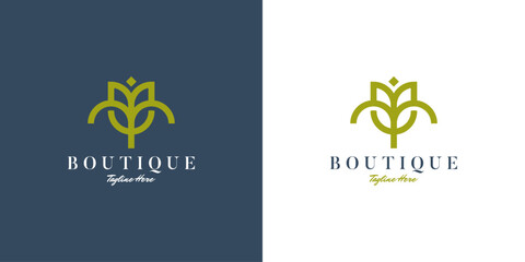 Boutique logo design with minimalist flowers for beauty, boutique, women, cosmetics, yoga