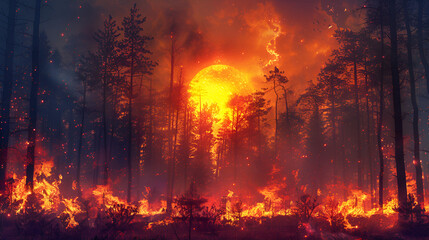 forest fire disaster is burning caused by humans.  generative ai