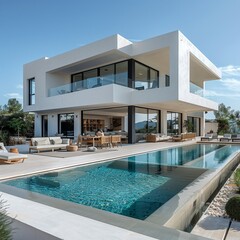 Fototapeta premium modern bright natural house also for holidays with pool