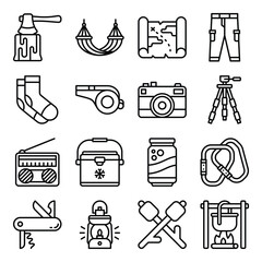 Set of outdoor equipment outline icon vector