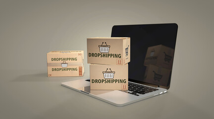 Dropshipping , Social Media Concept, E-commerce Platforms. 3D Visual Design