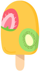 summer set hand drawn cute colorful kawaii ice cream orange Popsicles with Fresh Fruit strawberry and kiwi
