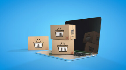 Fototapeta premium E-commerce, Social Media Concept, E-commerce Platforms. 3D Visual Design