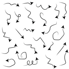  Collection hand drawn arrows. Set simple arrows isolated on white background. Arrow mark icons. Arrow paint - stock vector 3 4 5