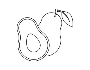 avocado outline for coloring book template, avocado for kids illustration worksheet printable
