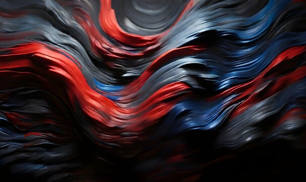 An abstract blur of red, blue, and grey colors with a grainy texture on a black background, generative AI