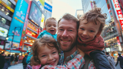 Portrait of an happy caucasian family traveling to Japan - obrazy, fototapety, plakaty