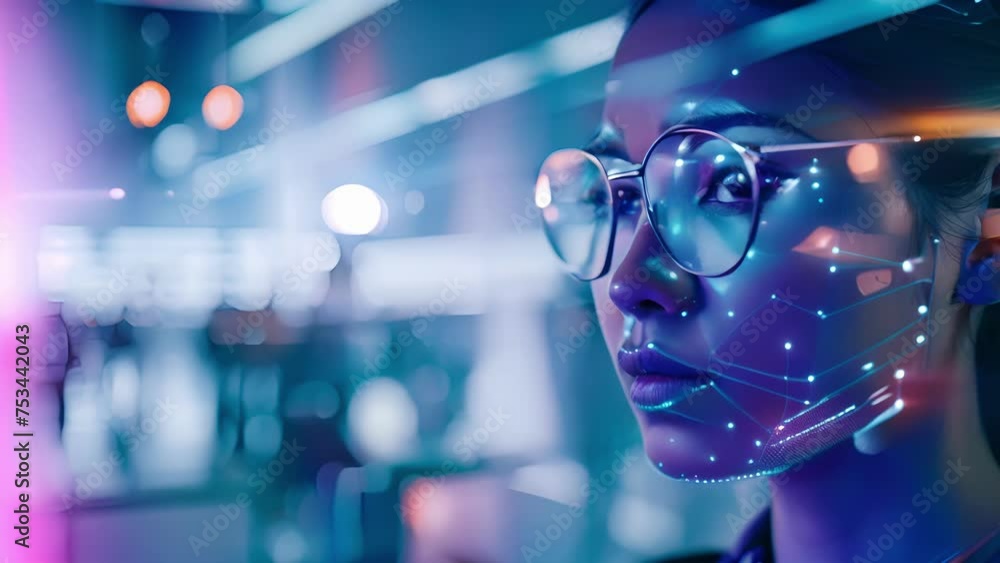 Poster to save time and reduce lines facial recognition holograms scan and verify passengers identities sea