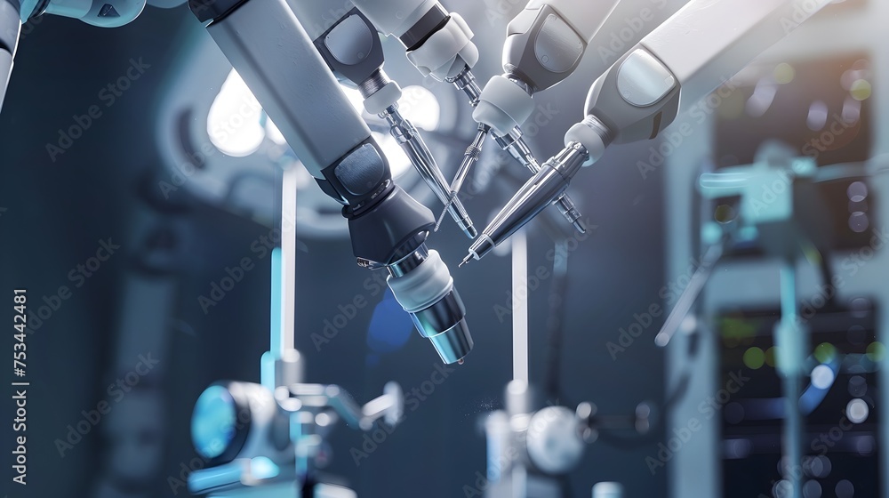 Aufkleber medical robots collaborating in a futuristic hospital, to convey the concept of advanced healthcare 