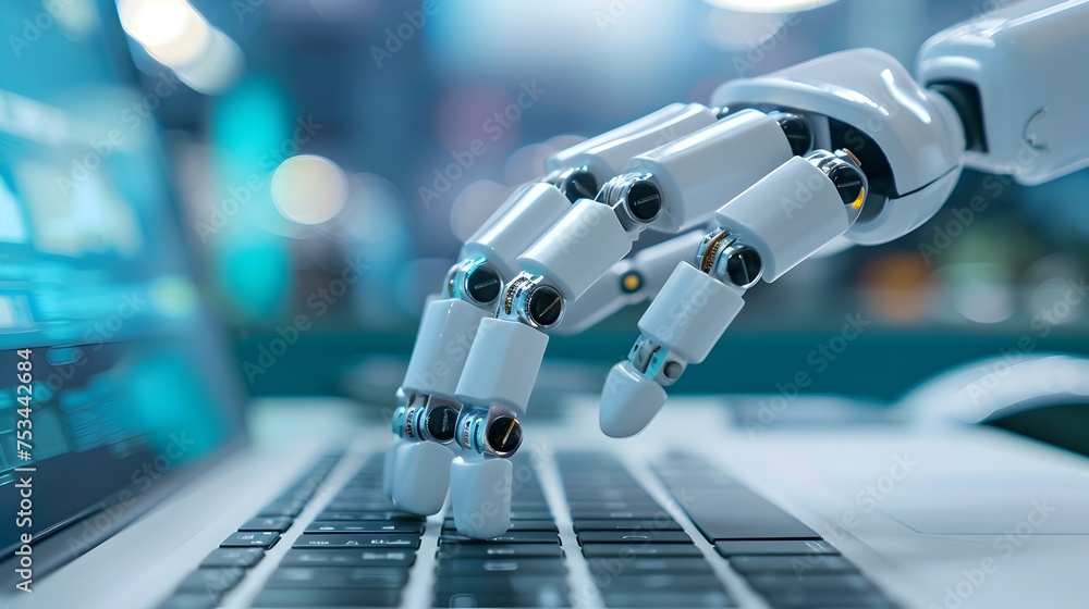 Aufkleber robot hand operating laptop, to represent the future of technology and the integration of robotics i