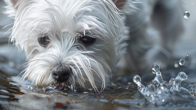White Dog West Highland Terrier Drinking, Desktop Wallpaper Backgrounds, Background HD For Designer