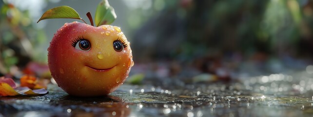 Cute happy smiling apple character. Created with Generative AI.