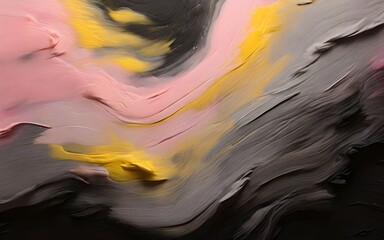 An abstract blur of pink, yellow, and grey colors with a grainy texture on a black background, generative AI