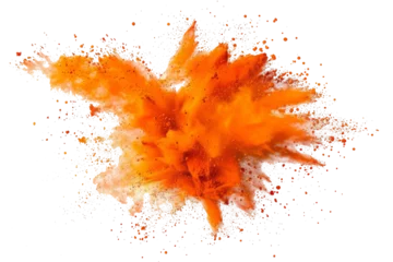 Fototapeten bright orange paint color powder festival explosion burst isolated white background. © ryanbagoez